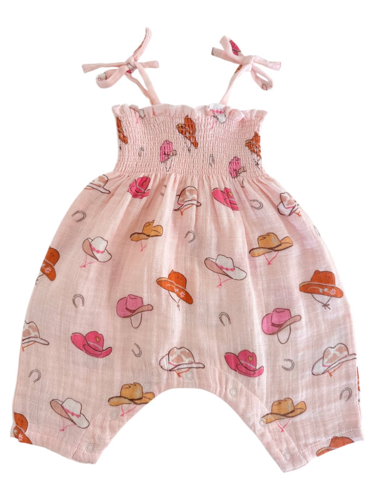 Western Pink / Muslin Smocked Jumpsuit: 12-18M