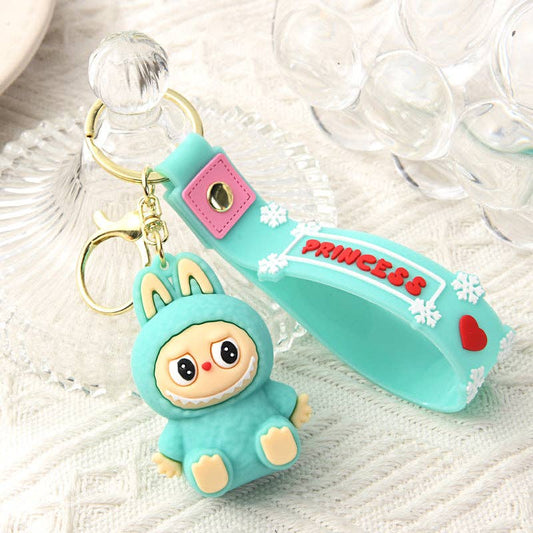Cute Silicone Cartoon Keychain – Labubu Bag & Car Charm Gift: Teal