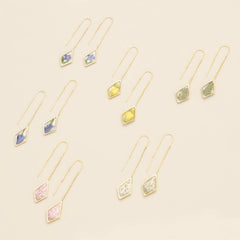 Pressed Flower Thread Earring - Pink Lace Flower/Gold