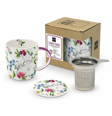 FLOWER POWER TEA MUG W/LID & STRAINER
