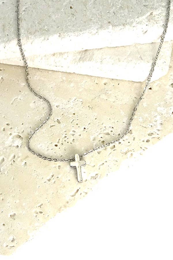 Classic Mini Cross Necklace | Silver