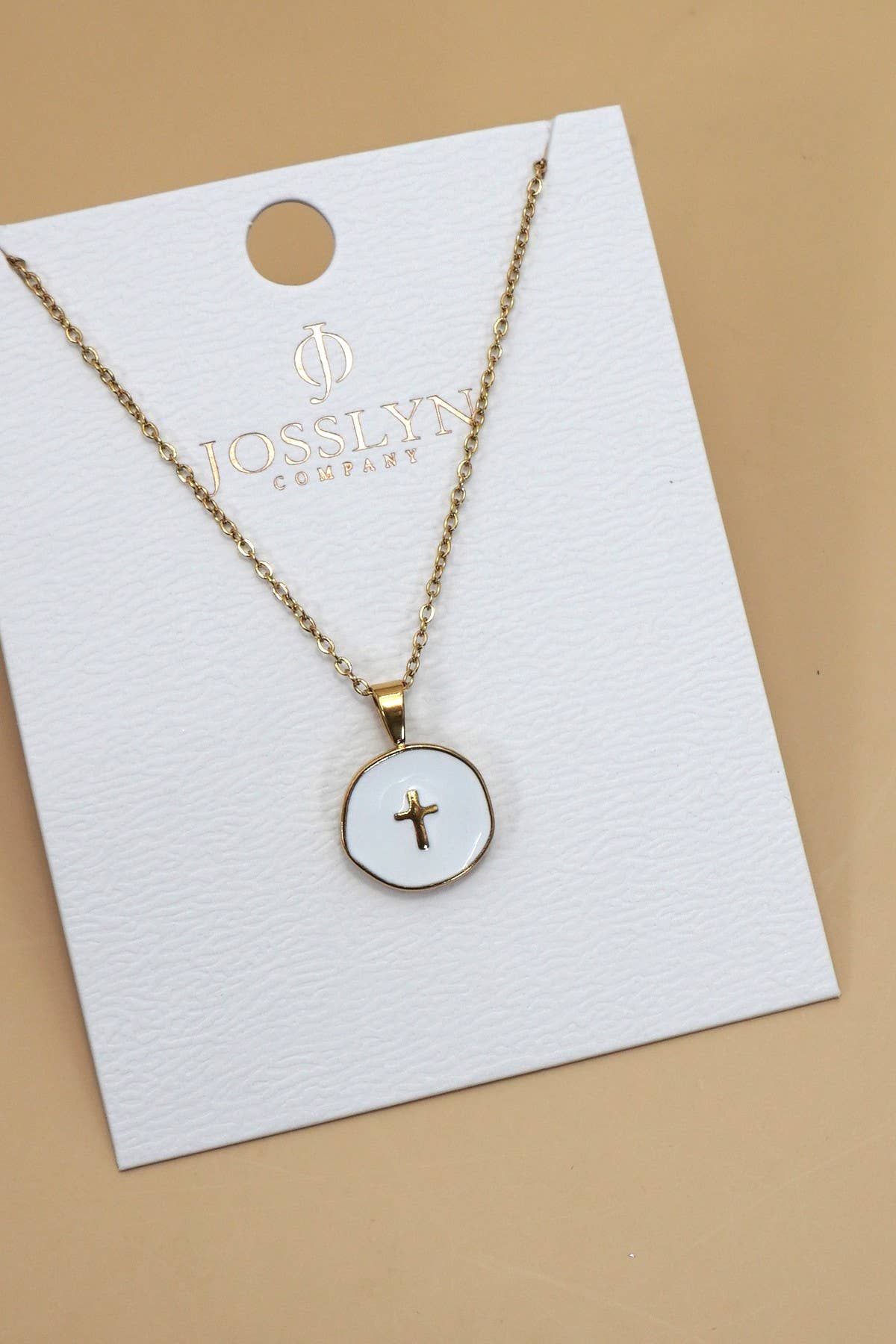 18K Stainless Steel Stamped Cross Necklace | Cross White