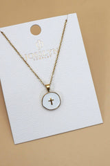 18K Stainless Steel Stamped Cross Necklace | Cross White
