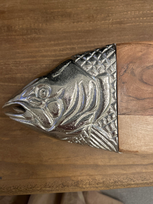 Acacia Wood & Aluminum Fish Shaped Serving Board