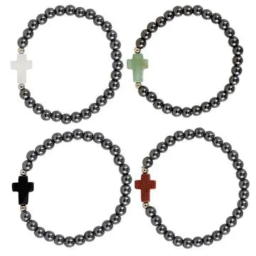 Hematite Stone Cross Bracelet