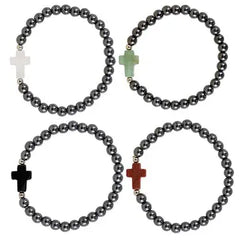Hematite Stone Cross Bracelet