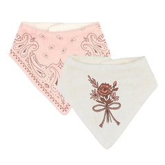 Bandana Bib Set - Flower + Pink - Set of 2