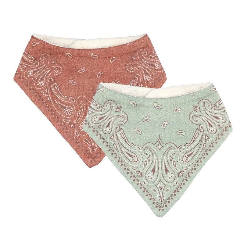 Bandana Bib Set - Brown + Green - Set of 2