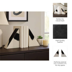 Bookends Set of 2 - White/Black Cowhide Print, 7 in.