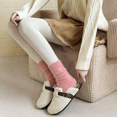 Winter Bow Embroidered Thick Plush Crew Socks DP25G601: Ivory / One Size