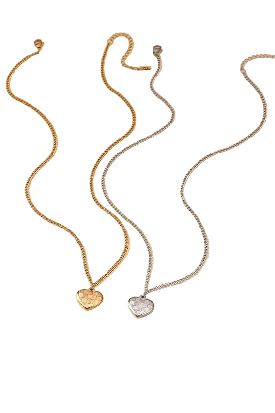 Checker Heart Necklace - Gold
