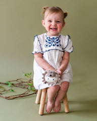 Cadence Floral Embroidered Baby Dress + Bloomer (Organic): Coconut Milk / 6-12M