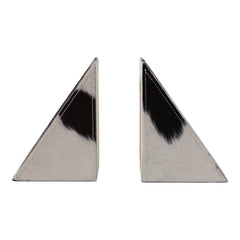 Bookends Set of 2 - White/Black Cowhide Print, 7 in.