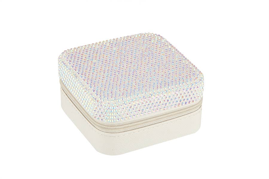 Rhinestone Multi Compartment Jewelry Box: White
