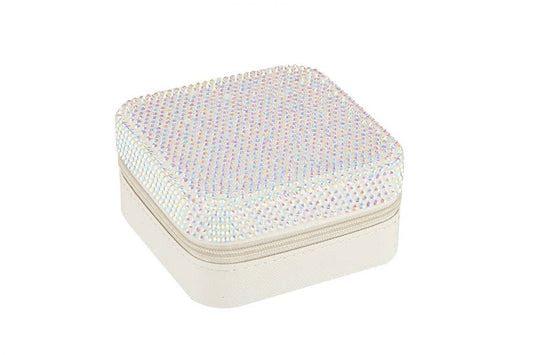 Rhinestone Multi Compartment Jewelry Box: White