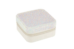 Rhinestone Multi Compartment Jewelry Box: White