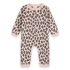 Leopard Jacquard Knit Baby Jumpsuit (Organic Cotton): Oatmeal Heather / 12-18M