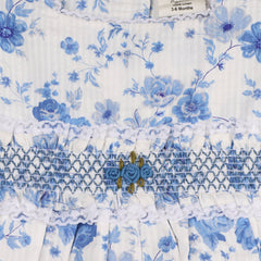 Capri Seersucker Baby Bubble Romper + Headband (Organic): Blue Floral / 0-3M