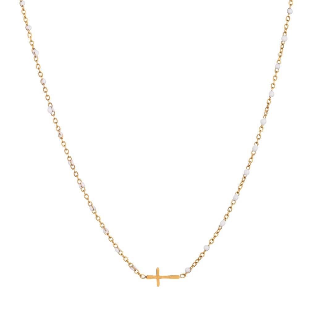 18K Stainless Steel Cross Necklace | White