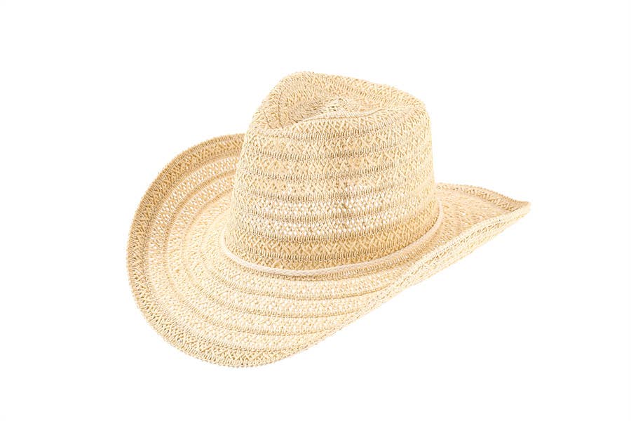 Straw Patterned Cowboy Sun Hat: Beige