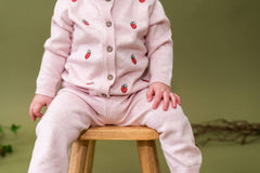 Strawberry Embroidered Knit Baby Cardigan (Organic Cotton): Pink Heather / 6-12M
