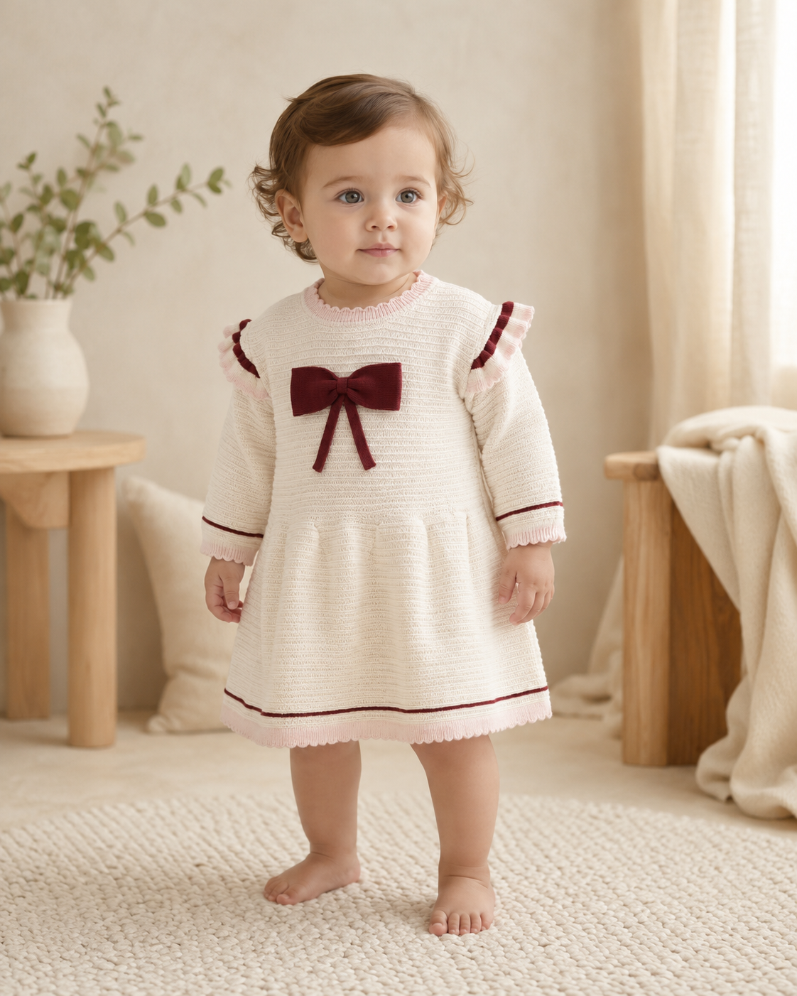 Ella Tex Knit Baby Ruffle Dress (Organic Cotton): Oatmeal / 6-12M