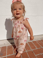 Western Pink / Muslin Smocked Jumpsuit: 3-6M