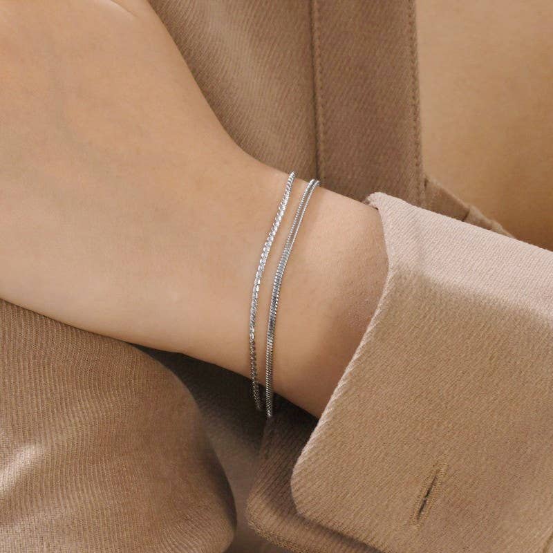 18K Stainless Steel Layered Bracelet | Silver