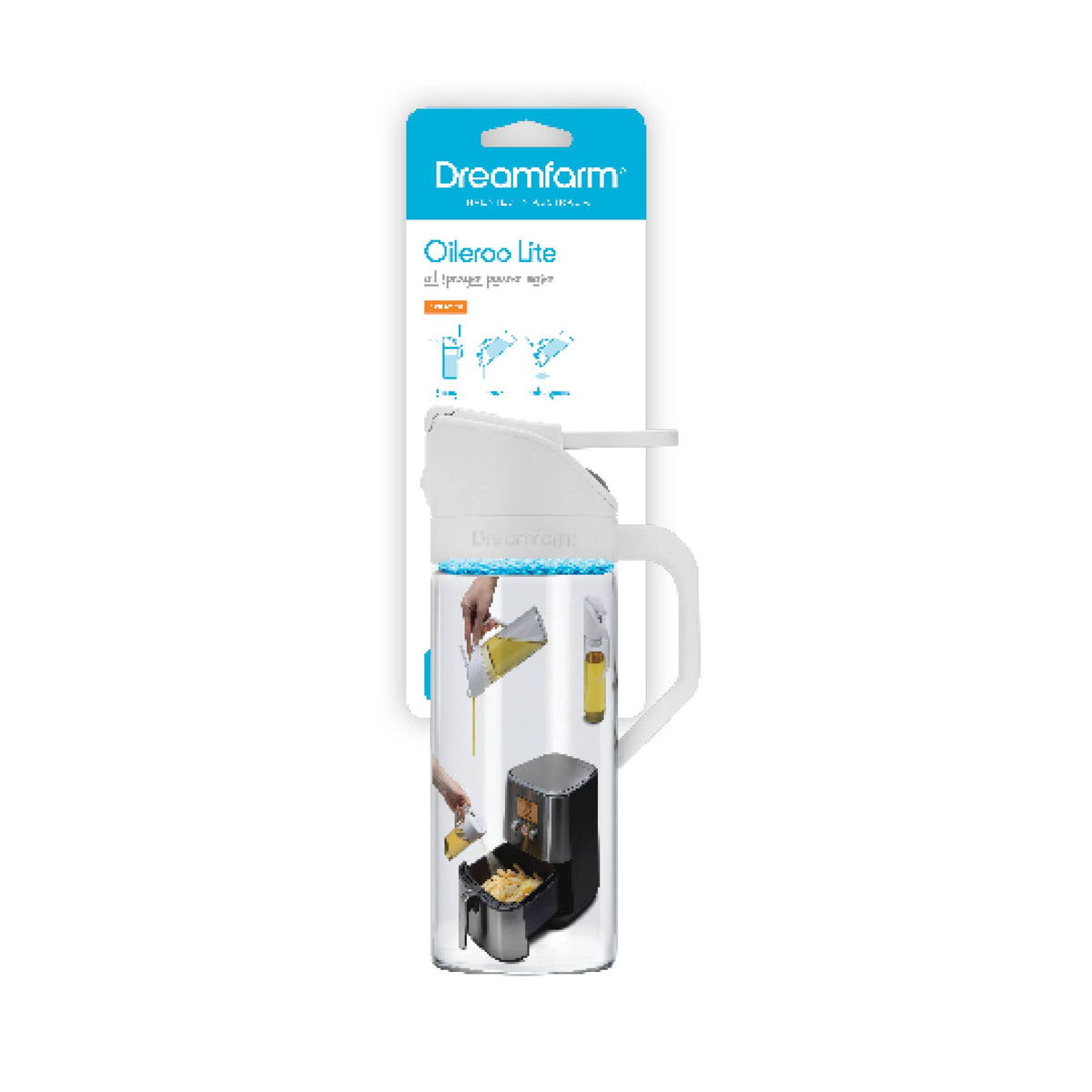 Oileroo Lite® - No Clog Oil Sprayer, Pourer and 1 Tbsp Doser: White