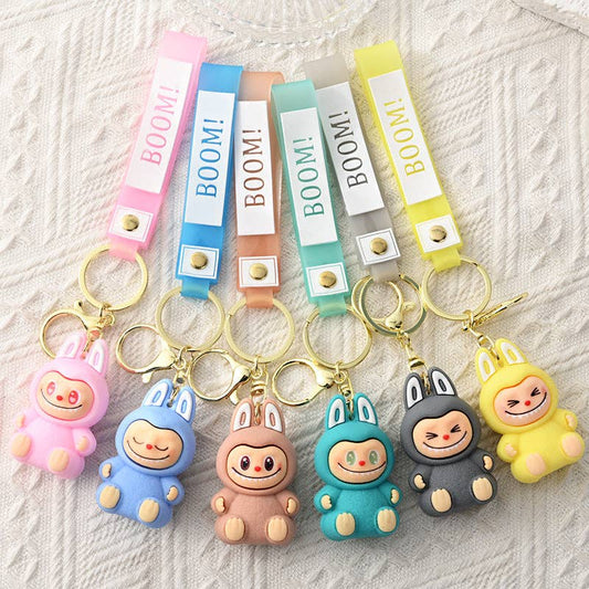 Labubu 2nd Gen Silicone Keychain – Cute Cartoon Charm: White Blue