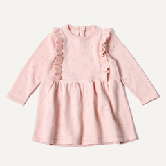 Milan Ruffle Bobble Baby Sweater Knit Dress (Organic Cotton): Blush / 0-3M