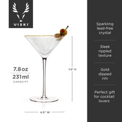 Deco Meridian Gold-Rimmed Crystal Martini Glasses - Set of 2