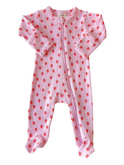 Pink Strawberry / Organic Pointelle 2-Way Zip Footie: Newborn