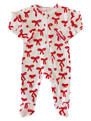 Red Bows / Organic Pointelle 2-Way Zip Footie: Newborn