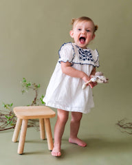 Cadence Floral Embroidered Baby Dress + Bloomer (Organic): Coconut Milk / 18-24M