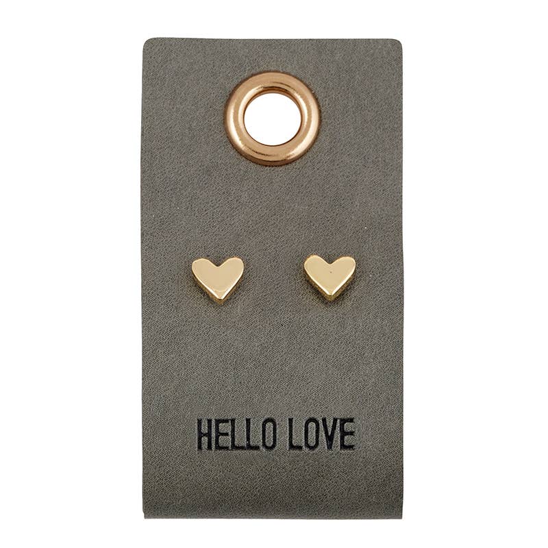 Leather Tag  Earrings - Heart "Hello Love"