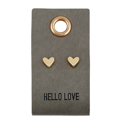 Leather Tag  Earrings - Heart "Hello Love"