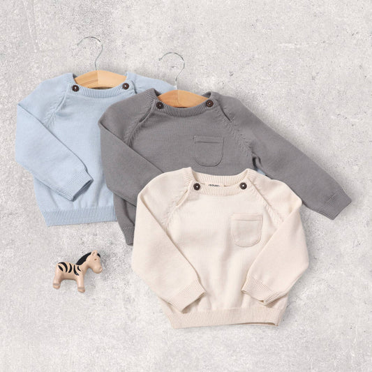Milan Raglan Sweater Knit Baby Pullover (Organic Cotton): Sky Blue / 18 - 24 Month