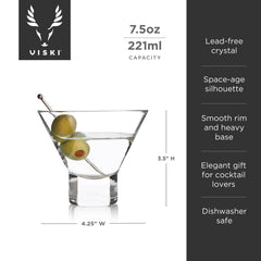 Raye™ Heavy-Base Stemless Crystal Martini Glasses - Set of 2