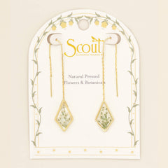 Pressed Flower Thread Earring - White Lace Flower/Gold