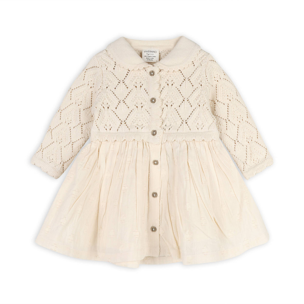 Phoebe Pointelle Knit Sweater Baby Dress (Organic Cotton): Natural / 12-18M