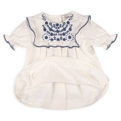 Cadence Floral Embroidered Baby Dress + Bloomer (Organic): Coconut Milk / 6-12M