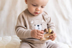 Teddy Bear Applique Baby Raglan Pullover (Organic Cotton): Oat Heather / 0-3M
