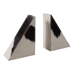 Bookends Set of 2 - White/Black Cowhide Print, 7 in.
