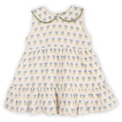 Harper Peter Pan Collar Floral Baby Flare Dress + Bloomer: Blue Floral/Natural / 6-12M