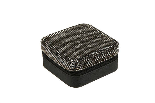 Rhinestone Multi Compartment Jewelry Box: Black