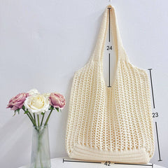Large Capacity Hollow Tote Bag: Khaki