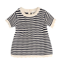 Pointelle & Navy Stripe Knit Tunic Dress & Bloomer (Organic): Natural/ Navy Combo / 3-6M
