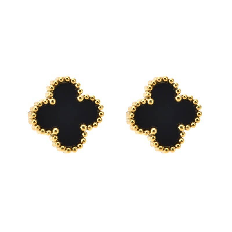 Vintage Clover  Stud Earrings | Black