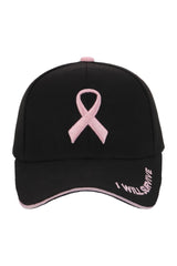 Breast Cancer Awareness Ribbon Baseball Cap: BLACK / ONE SIZE
